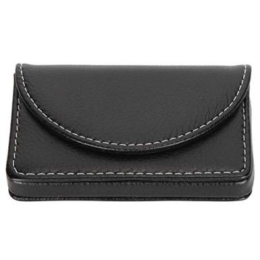 Imagem de Porta-cartões de visita de couro PU, porta-cartão de identificação multiuso, carteira universal para cartões de crédito para homens e mulheres 9,9 x 6,3 x 1,5 cm (preta)