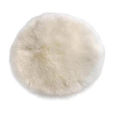 Imagem de Almofada de assento de pele sintética de pelúcia redonda flamer, tapete de chão de pele de carneiro artificial, vários tamanhos e cores - branco, 33 cm