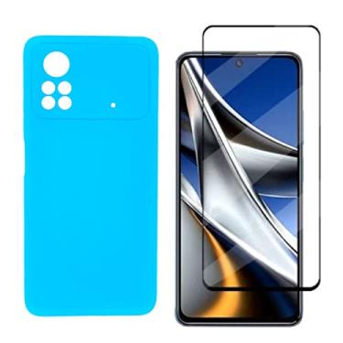 Imagem de Kit Case e Pelicula 3D 9D Compatível com Poco X4 PRO 5G (Azul Bebê)