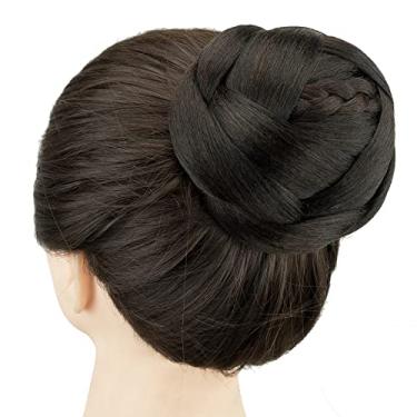 Imagem de IMISSU Cobertura de cabelo chignon trançado dançarina rosquinha peruca de cabelo scrunchie coque para mulheres (M3 Chocolate marrom)