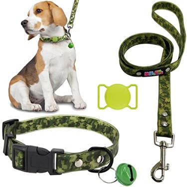 Imagem de Coleira para cachorro, BB FUN HOUSE Durável PVC à prova d'água anti-perda conjunto de coleira com capa protetora Airtag para animais de estimação Conjunto de coleira ajustável e coleira para treinamento diário de caminhada, verde…