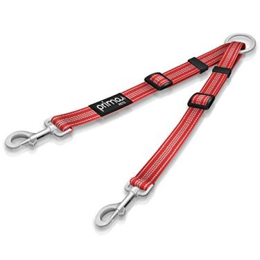 Imagem de (MEDIO - largura de 1,9 cm, VERMELHO) - Acoplador duplo ajustavel reflexivo sem emaranhado - Cada lado ajusta 28 cm - 50 cm de comprimento - Ande 2 caes com facilidade