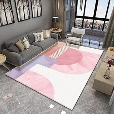 Imagem de jia cool Tapete contemporâneo Boho estilo retrô abstrato para sala de estar, tapetes antiderrapantes para áreas internas/externas, 80 x 160 cm, geometria-208
