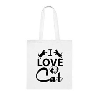 Imagem de Sacola I Love Gat, presente para gato, bolsa de ombro para gato, sacos reutilizáveis para gatos, ideia de presente de cesta de Natal de aniversário, presente para ela, presente para