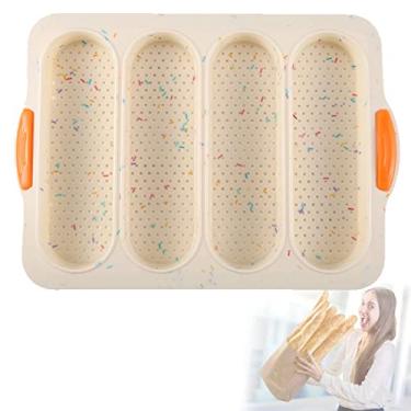 Imagem de Panela de baguete de silicone, panela de baguete francesa antiaderente para assar, panela de pão francês de silicone, bandeja de baguete, panela de pão de cachorro-quente, assadeira de rolo Hoagie, ferramentas de cozimento para restaurante doméstico (Bege)