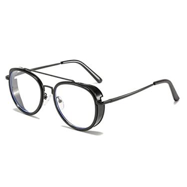 Imagem de Óculos de sol redondos de metal steampunk feminino moda masculina de luxo para dirigir óculos de sol espelho uv400 zonnebril dames óculos, c9 preto transparente, china