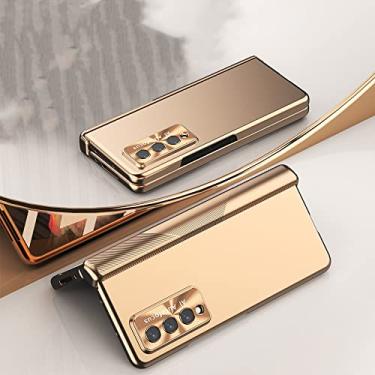 Imagem de Suporte de caneta anti-queda estojo rígido para Samsung Galaxy Z Fold 3 5G Fold4 Fold 4 Fold3 Zfold3 com filme de vidro temperado, ouro, para Z Fold 3