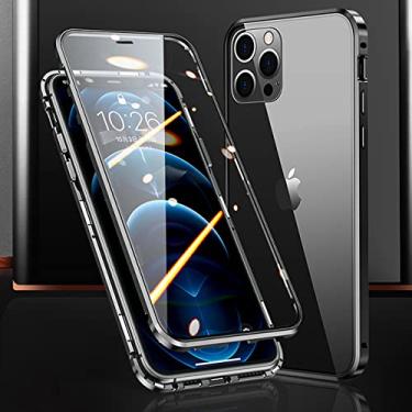 Imagem de Capa de telefone magnética de vidro dupla face com armação de metal para iPhone 14 13 12 11 Pro Max X XS 8 7 14 Plus 13 12 Mini tampa da lente da câmera, preta, para iPhone 6S Plus