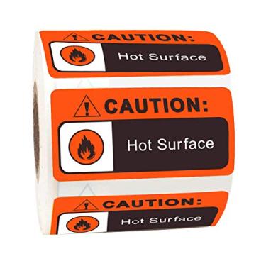 Imagem de Etiquetas de superfície quente de aviso - Adesivos de aviso de superfície quente à prova d'água de cuidado 1 x 2 polegadas 500 adesivos
