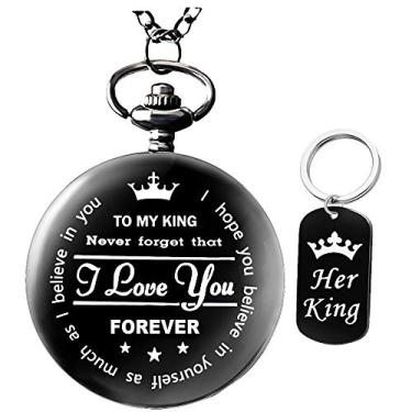 Imagem de Udaney to My-King-relógio de bolso - presentes para namorado, melhores presentes para ele para namorada, presente de dia dos namorados para homens, relógio de bolso gravado com caixa para homens,