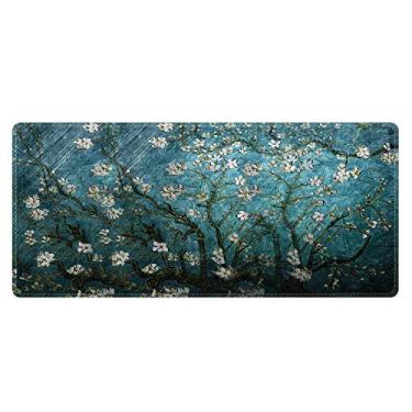 Imagem de Meffort Inc Tapete de mesa extra grande estendido para jogos tapetes de borracha antiderrapantes bordas costuradas tapete de mouse 90 x 40 cm - Vincent Van Gogh flor de amêndoa
