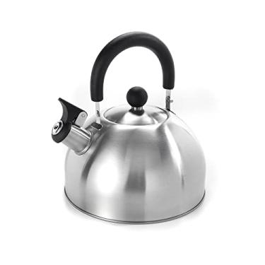 Imagem de Dominion Chaleira de aço inoxidável com apito de 2,1 litros, alça ergonômica, alça anti-calor, a caldeira perfeita para chá de fogão e água para sua casa, dormitório, condomínio ou apartamento, cetim escovado