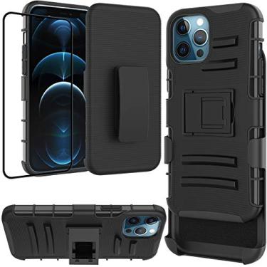 Imagem de Ailiber Compatível com capa para iPhone 12 Pro Max com clipe de cinto, para protetor de tela 12Pro Max, suporte de suporte, capa protetora resistente à prova de choque para iPhone12 Max Pro 6,7 polegadas - preta