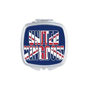 Imagem de Espelho quadrado portátil compacto com nome da bandeira do Reino Unido para maquiagem de bolso dupla face vidro