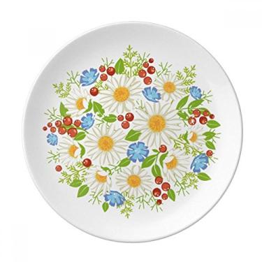 Imagem de Pratos de crisântemo branco com folhas de frutas e flores decorativas de porcelana, louças de jantar