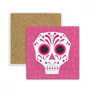 Imagem de Porta-copos quadrado de ilustração da cultura nacional do México com olhos rosa caveira suporte subplaca pedra isolante