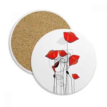 Imagem de Arte abstrata de flores vermelhas com pintura de linha de porta-copos de milho caneca de proteção de mesa pedra absorvente