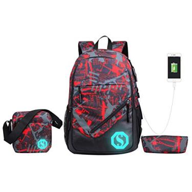 Imagem de JiaYou Conjunto de mochila escolar multifuncional unissex 20L com marca florescente, Conjuntos Usb Colorv 3, 20L, Clássico