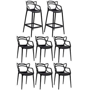 Imagem de Loft7, KIT - 6 x cadeiras + 2 x banquetas altas Masters Allegra - Preto
