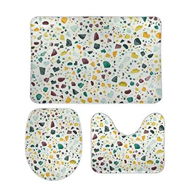 Imagem de Top Carpenter Conjunto de 3 peças antiderrapante de tapetes de banheiro multicoloridos em tapete branco macio + tampa de vaso sanitário + tapete de banheiro para decoração de banheiro
