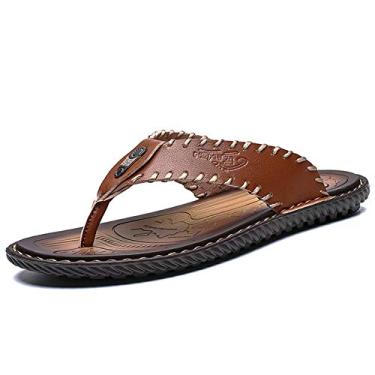 Imagem de MXTSH Chinelo masculino casual de couro para casa chinelos de borracha masculinos, Coffee Sandals, 6.5