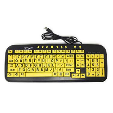 Imagem de Novo e melhorado: EZSee by DC – Teclado de computador de impressão grande com fio USB (teclas amarelas com letras pretas jumbo grandes impressas) para pessoas com deficiência visual, baixa visão ou