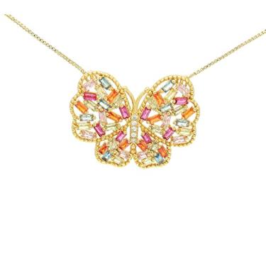 Imagem de Colar e Brinco Borboleta Carrês Perfeita Cravejado (Banho Ouro 18k)