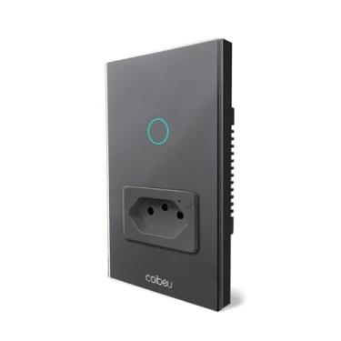 Imagem de Interruptor Inteligente WiFi preto 1 Botão preto com Tomada, Interruptor Smart Sem Fio Multifuncional Alexa Google home