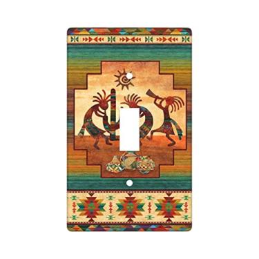 Imagem de Southwest Native American Kokopelli Capa para interruptor de luz 1 aparelho, interruptor decorativo de parede com interruptor único, tamanho 11,4 x 7 cm