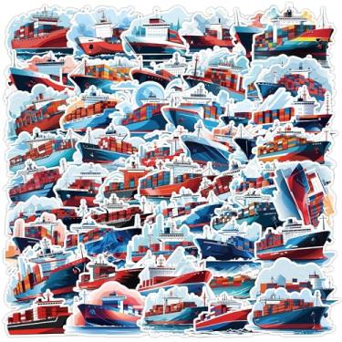 Imagem de Pacote com 50 adesivos para navio de carga, garrafas de água, laptop, computador, guitarra, skate, hidroflass, frete, navio, vinil, adesivos, impermeáveis, estéticos, modernos decalques para crianças,