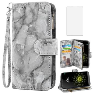Imagem de Asuwish Capa de celular para LG G5 carteira de celular com protetor de tela de vidro temperado e couro mármore flip suporte para cartão de crédito LGG5 SE LG5 G 5 5G mulheres homens cinza