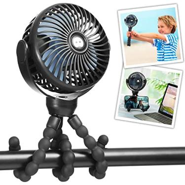 Imagem de snawowo Mini ventilador portátil, pequeno ventilador pessoal operado por bateria, tripé flexível de rotação de 360°, ventilador de clipe recarregável, preto