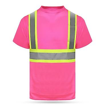 Imagem de HYCOPROT Camiseta refletiva de alta visibilidade, manga curta, malha de segurança, secagem rápida, Rosa-ms, G
