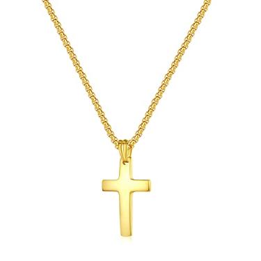 Imagem de REVEMCN Colar com cruz de prata e ouro preto para meninos, corrente com pingente de cruz para homens, mulheres, joias religiosas, presentes para meninos e meninas, 40 a 61 cm, 20 inches, Aço