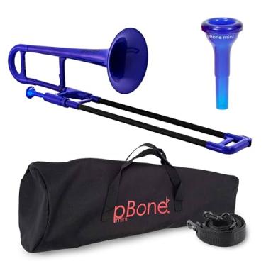 Imagem de pBone Mini trombone infantil de plástico pBone - bocal e bolsa de transporte - leve, versátil, aderência ergonômica confortável - som autêntico Eb para estudantes e iniciantes - construção ABS durável