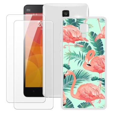Imagem de MILEGOO Capa para Xiaomi Mi 4 + 2 peças protetoras de tela de vidro temperado, à prova de choque, capa de TPU de silicone macio para Xiaomi Mi 4 (12.7 cm) Flamingo