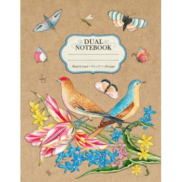 Imagem de Caderno duplo em branco e forrado 21,6 x 28 cm | Caderno temático da natureza | Pássaros e borboletas | Brochura, papel marfim, 100 páginas