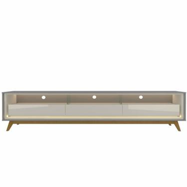 Imagem de Rack Bancada para TV de 85” Gelius Requinte com 03 gavetas LED e pés de madeira Cinza OFF White