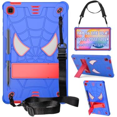 Imagem de DETUOSI Capa infantil para Samsung Galaxy Tab S6 Lite 26.4 cm 2024/2022/2020 (SM-P620/ P613/ P610) com suporte para caneta S e alça de ombro, capa protetora resistente à prova de choque de 3 camadas