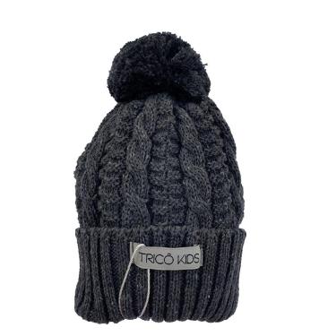 Imagem de Gorro de Tricô Para Meninos Com Pompom Cinza Escuro
