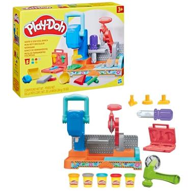 Imagem de Play-Doh Conjunto de massinha Mesa de Ferramentas Coloridas com 5 potes de massinha de modelar e acessórios, para brincadeiras criativas, presente de Natal para crianças acima de 3 anos