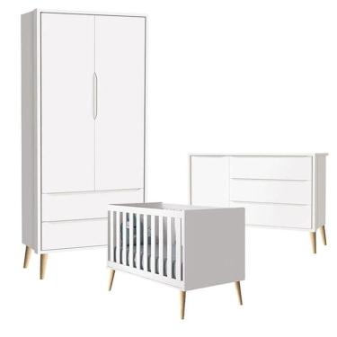 Imagem de Quarto De Bebê Theo 2 Portas Branco Acetinado Pés Madeira Natural - Reller