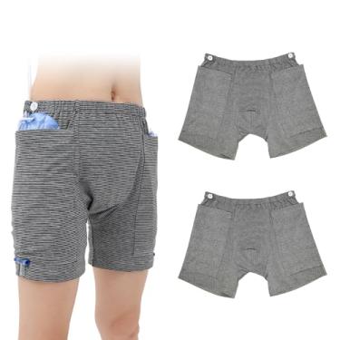 Imagem de BOYUDZLTD 2 peças de shorts de nefrostomia para homens, comporta até 2 x 2000 ml, calças de cuidados com incontinência para Foley, pacientes com ostomia (masculino, GG - cintura: 77 ~ 94 cm)