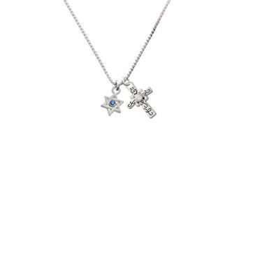 Imagem de Delight Jewelry Mini estrela de Davi com colar de cruz de rolagem de cristal, 45,7 cm + 5 cm, cristal, cristal