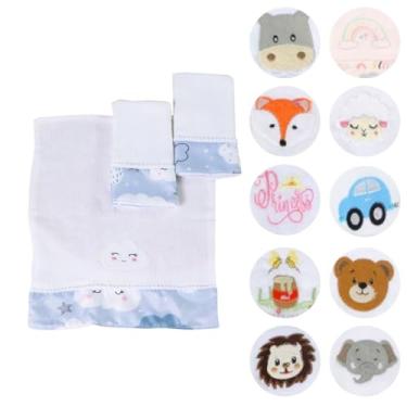 Imagem de Fraldas de Boca Para Bebê Estampada Bordada 30x40 com Tecido Duplo 03 Peças (Nuvem Azul)