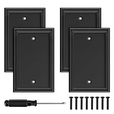 Imagem de Placa decorativa moderna preta para interruptor de luz decorativa capas de saída para interruptor basculante placas de fibra de bambu placas de parede para cozinha banheiro (1 gang único em branco - 4 pacotes)