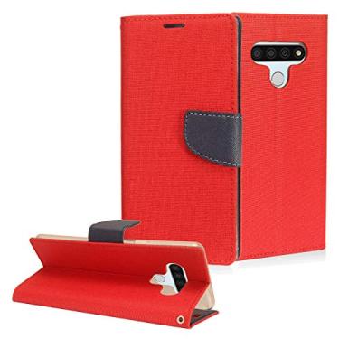 Imagem de CELZEN - Para LG Stylo 6 LM-Q730 (2020) - Capa de telefone tipo carteira flip de tecido jeans - CT5 vermelha