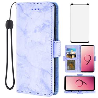 Imagem de Asuwish Capa compatível com Samsung Galaxy S9 e protetor de tela de vidro temperado, acessórios para celular, compartimento para cartão, suporte, flip fólio, carteira de mármore, capa de telefone para