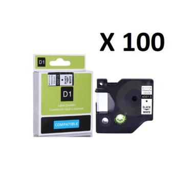 Imagem de Kit 100 Fitas Compatível Dymo D1 45013 Branca 12Mm
