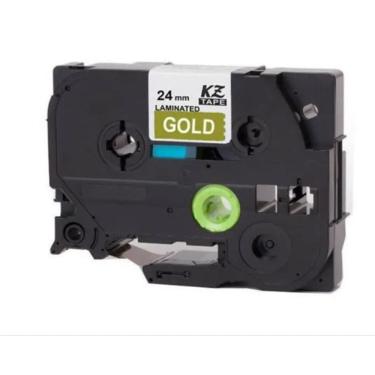 Imagem de Fita Aplicável Brother Tz Tze 855 Dourada Letra Branca 24Mm